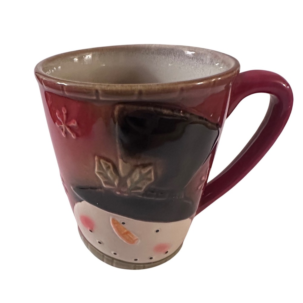 Snowman Mug Festive Red Ceramic Holiday Pottery Coffee Christmas Drinkware - Picture 7 of 9
